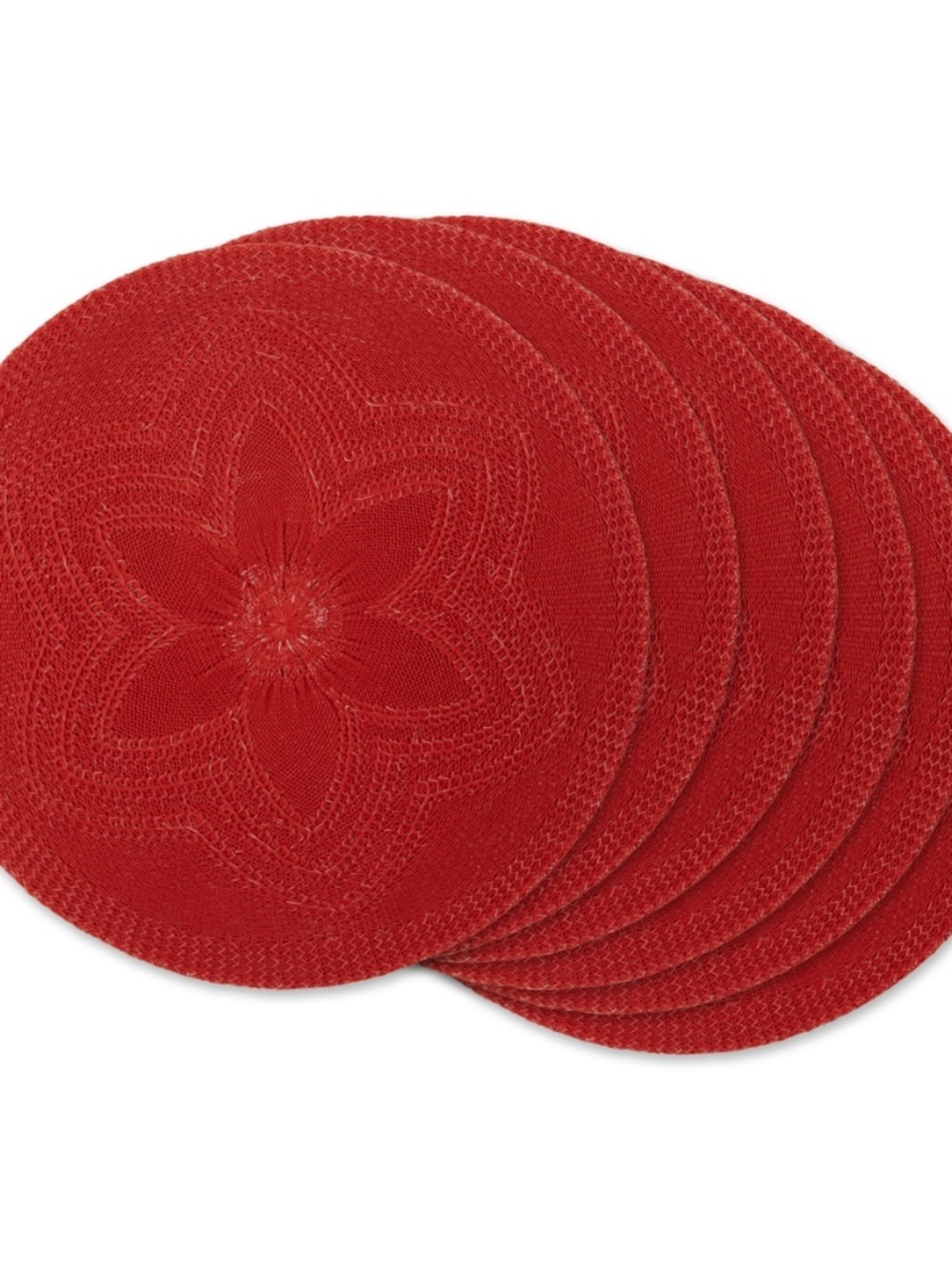 Vintage Red Floral Woven Round Placemat (Set of 6)  15''x15''
